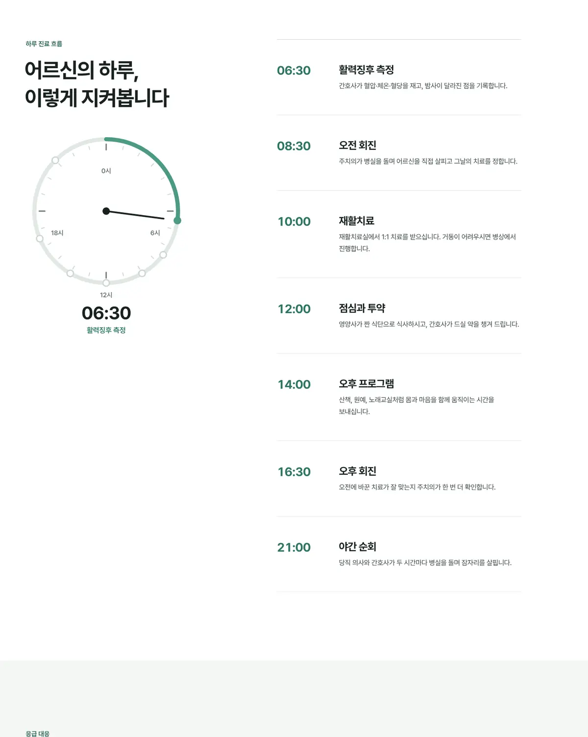 온결요양병원 화면: 하루 일과를 시계 하나로